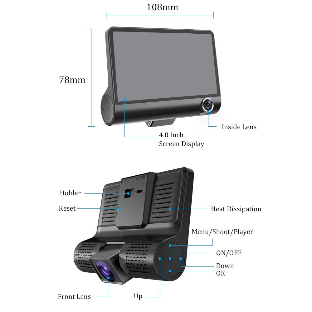 SafeDrive Pro™ - Cámara para Carro DVR 3 en 1