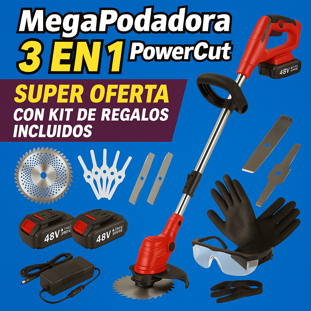 🔥 MegaPodadora 3 en 1 PowerCut® – ¡Super Oferta con Kit de Regalos Incluidos y dos baterías!