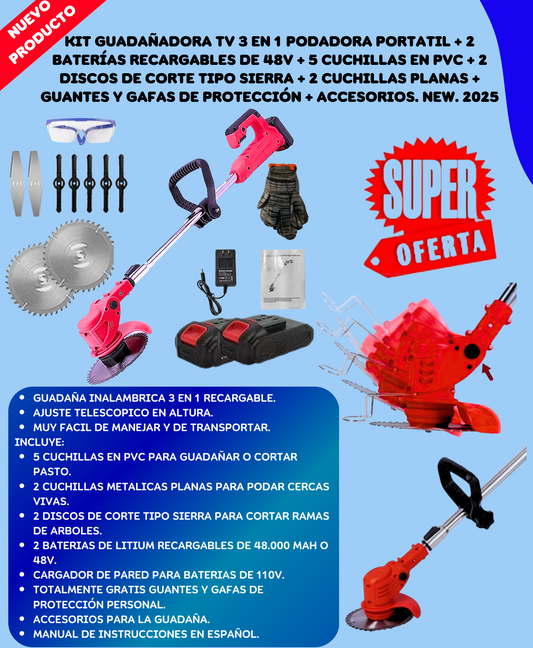 🔥 MegaPodadora 3 en 1 PowerCut®  – ¡Super Oferta con Kit de Regalos Incluidos y dos baterías!