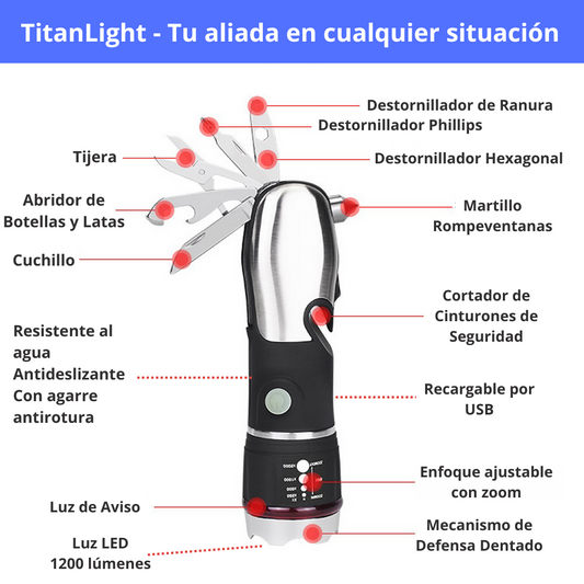 TitanLight 8 en 1 - Linterna Led con Zoom y Multiherramienta